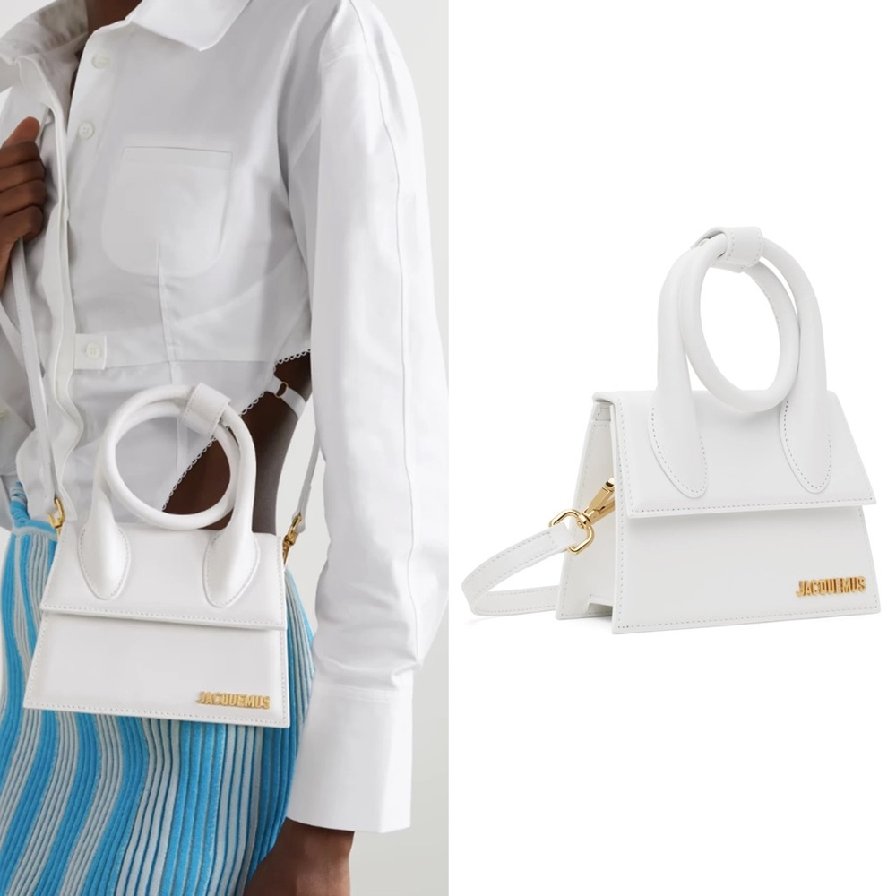 Jacquemus White Leather Le Chiquito Noeud Top Handle Bag